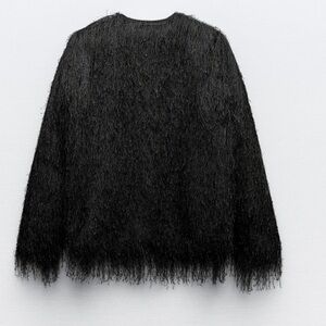 Zara fringe jacket sweater black silver party concert cool girl